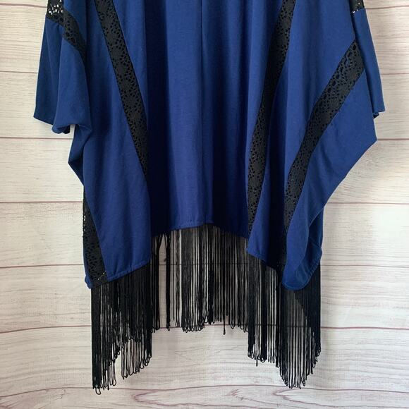 Serena Williams Signature Statement Blue and Black Cardigan Lace and Fringe M/L - Picture 7 of 16